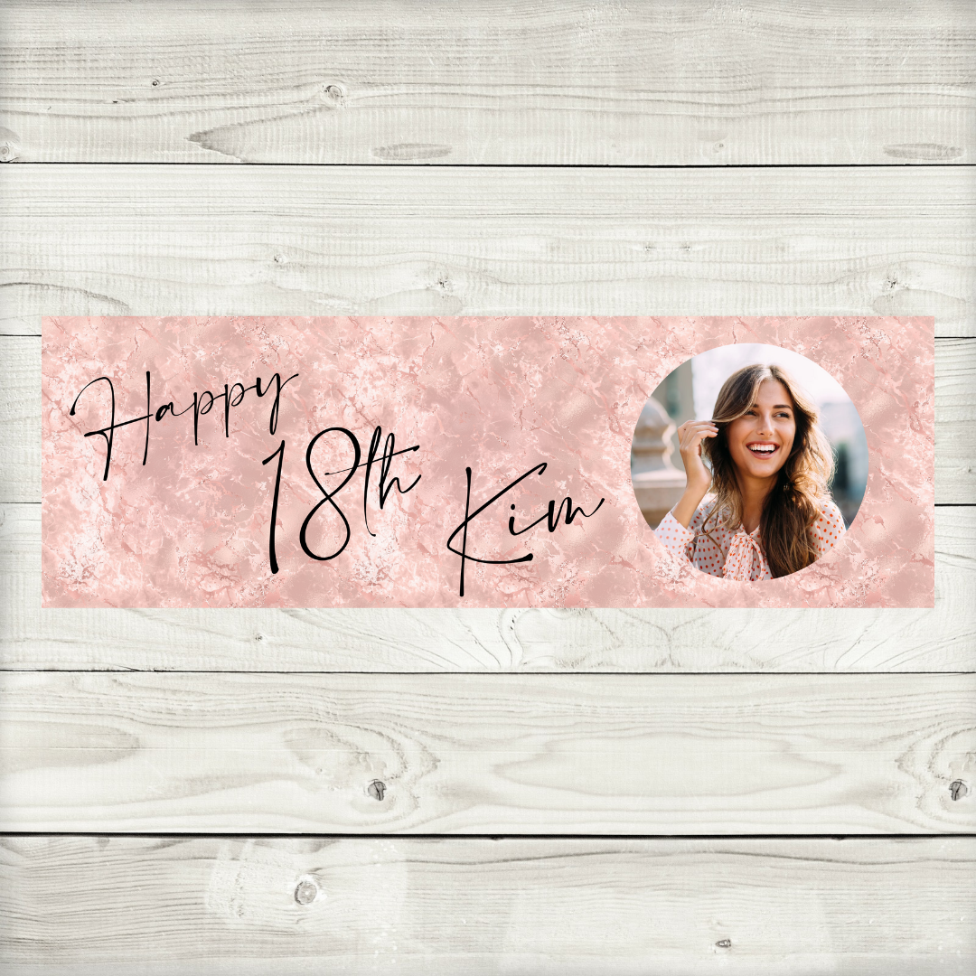 Personalised Birthday Banner | 3ftx1ft Banner | Blush Pink Party Theme Banner | Photo Banner