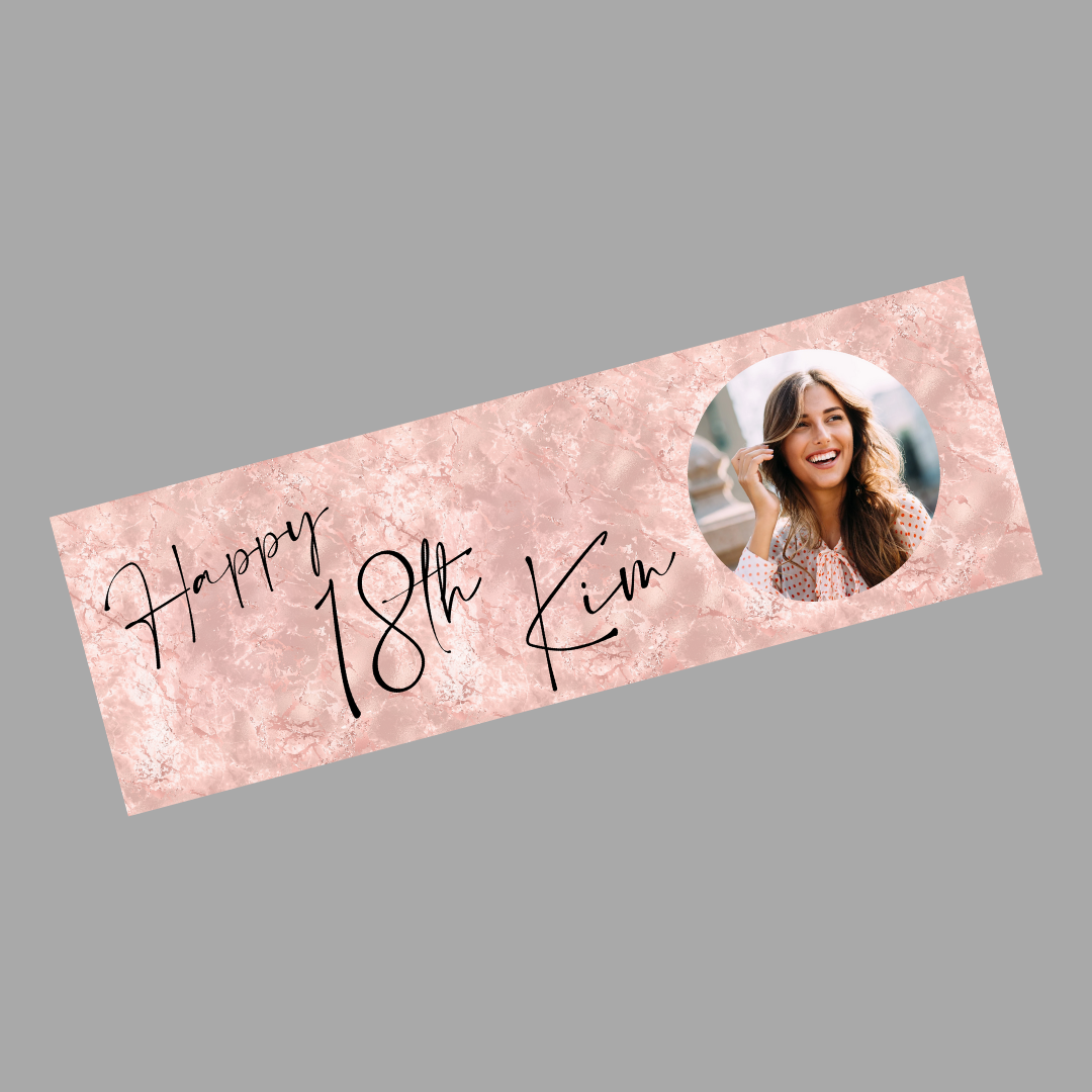 Personalised Birthday Banner | 3ftx1ft Banner | Blush Pink Party Theme Banner | Photo Banner