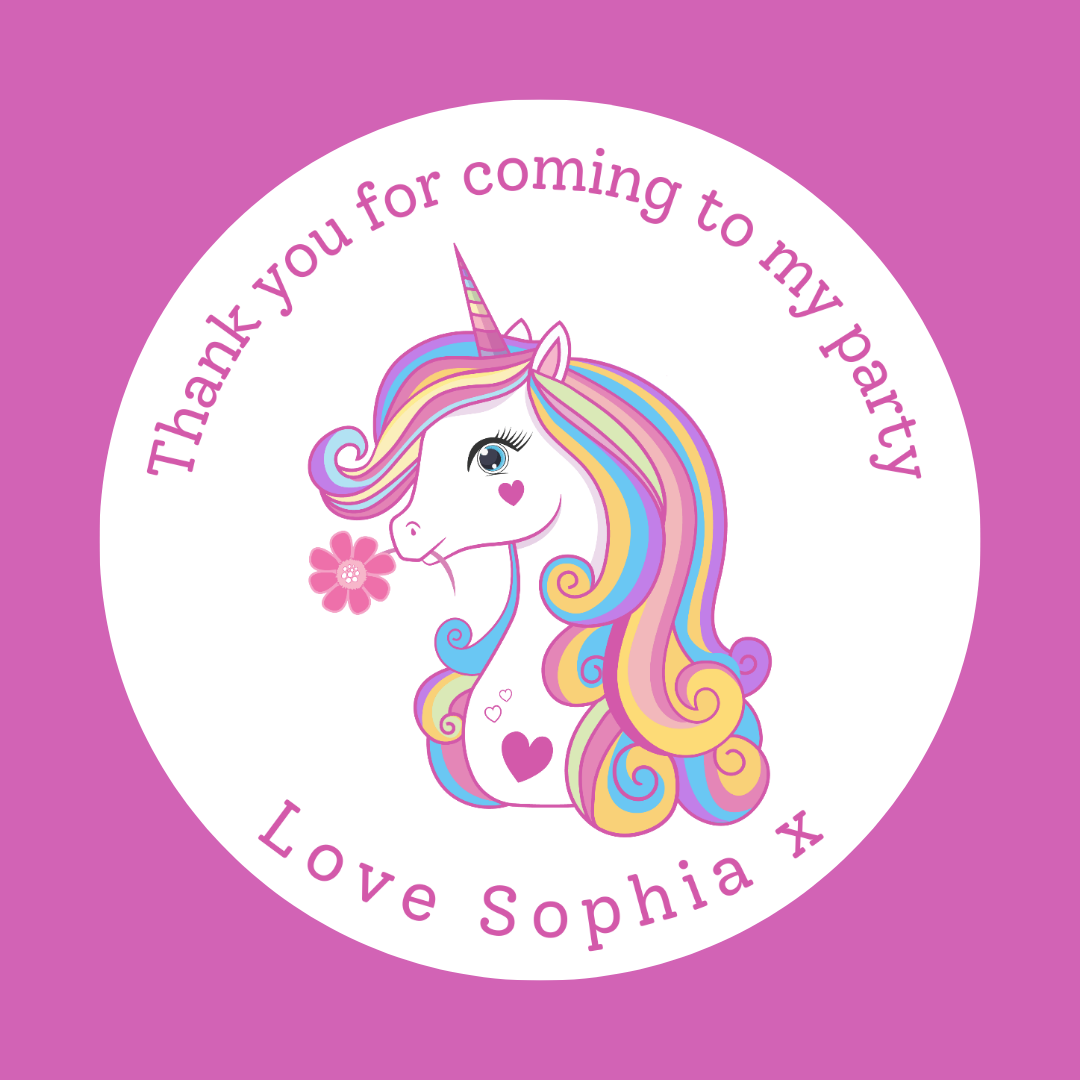 Unicorn Stickers | Circle Stickers | Unicorn Theme Stickers | Sticker Sheet | Party Stickers | Unicorn Party Theme (Design 6)