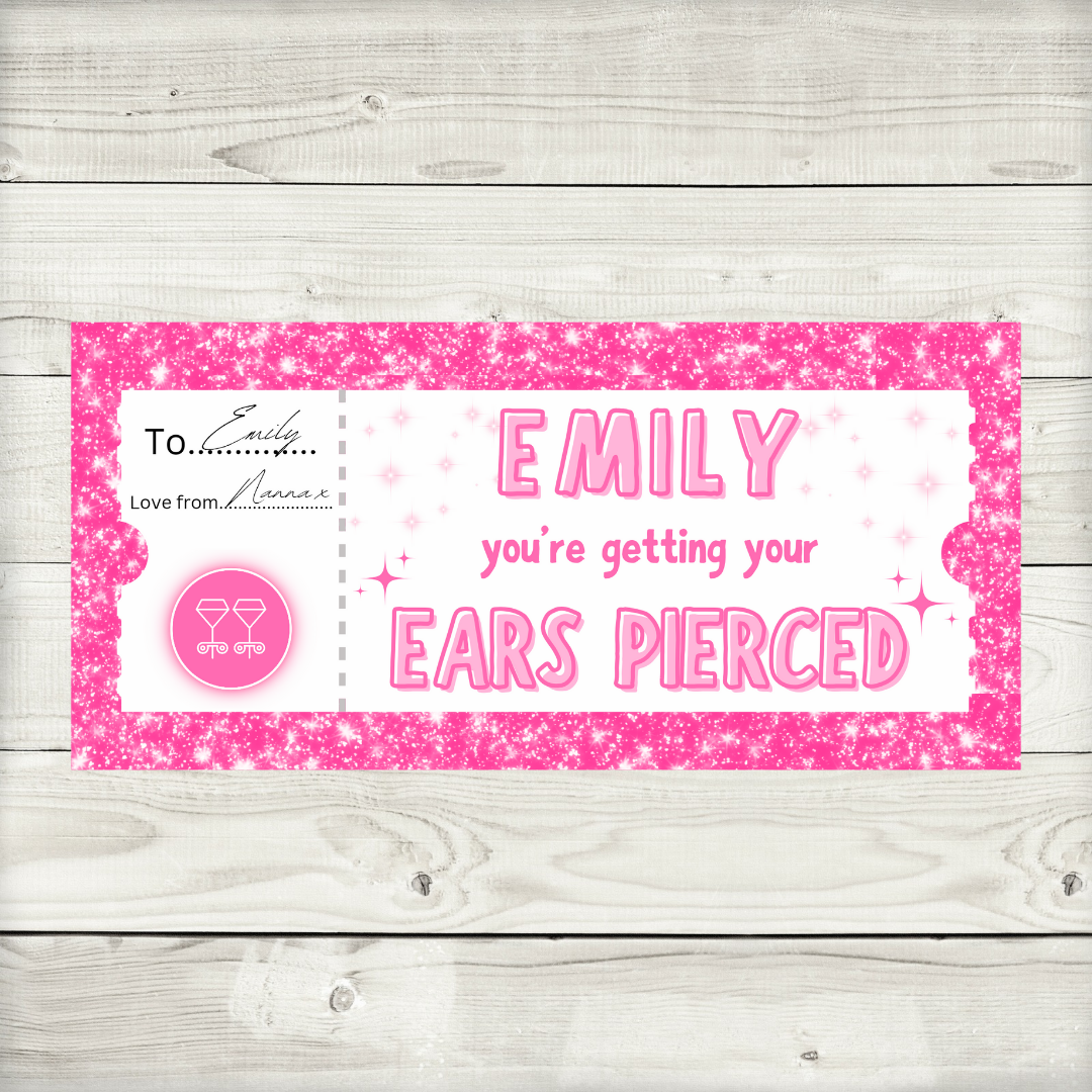 Surprise Ticket Print | Personalised Ear Piercing Ticket Gift Voucher | Gift Idea