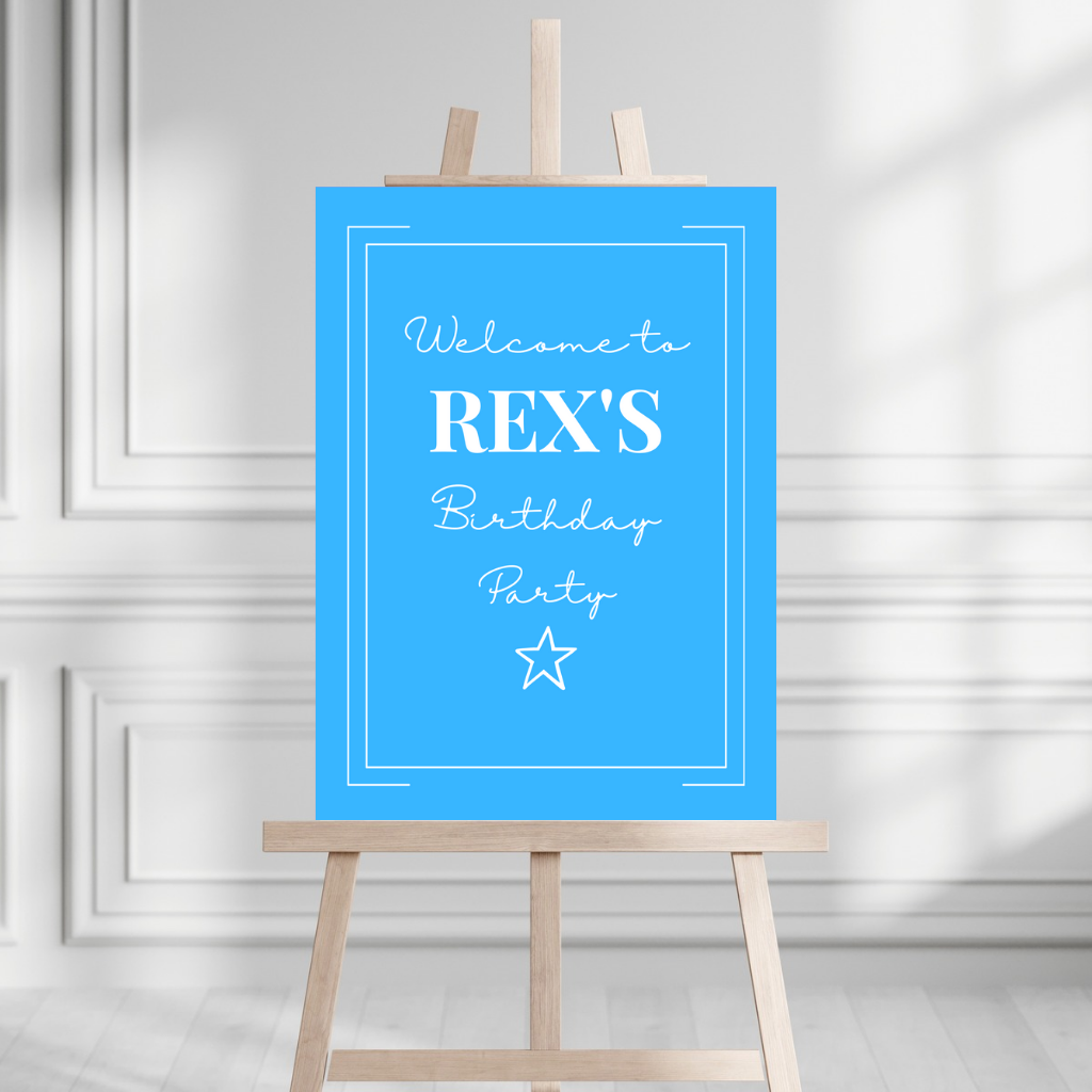 Blue Welcome Board Sign | Personalised Board | Birthday, Christening, Baby Shower Party Sign | A4, A3, A2