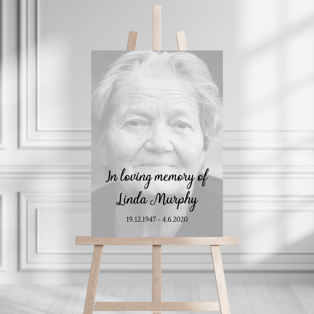 Funeral Service Entrance Board Sign | Personalised Black & White Photo Funeral Board | Funeral Wake Sign | A4, A3, A2