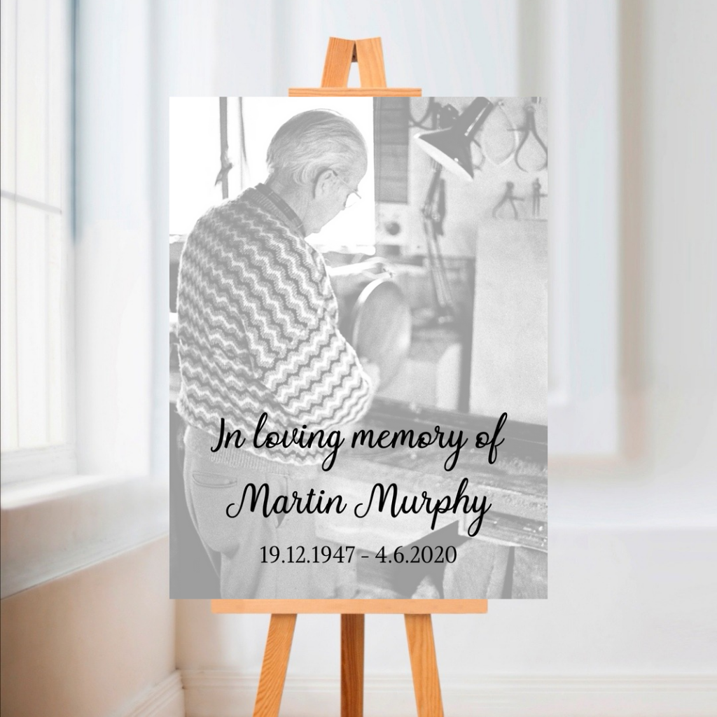 Funeral Service Entrance Board Sign | Personalised Black & White Photo Funeral Board | Funeral Wake Sign | A4, A3, A2
