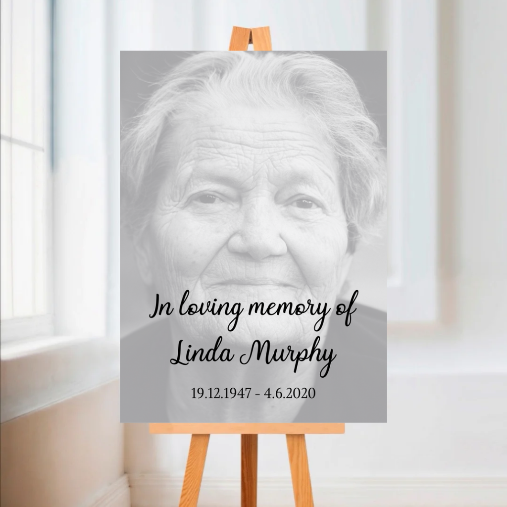 Funeral Service Entrance Board Sign | Personalised Colour OR Black & White Photo Funeral Board | Funeral Wake Sign | A4, A3, A2