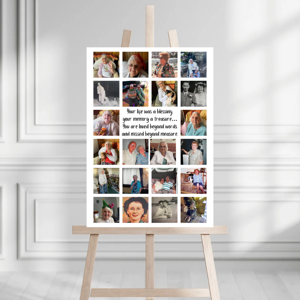 Funeral Service Entrance Board Sign | Personalised Photo Collage Funeral Board | Quote Funeral Wake Sign | A4, A3, A2