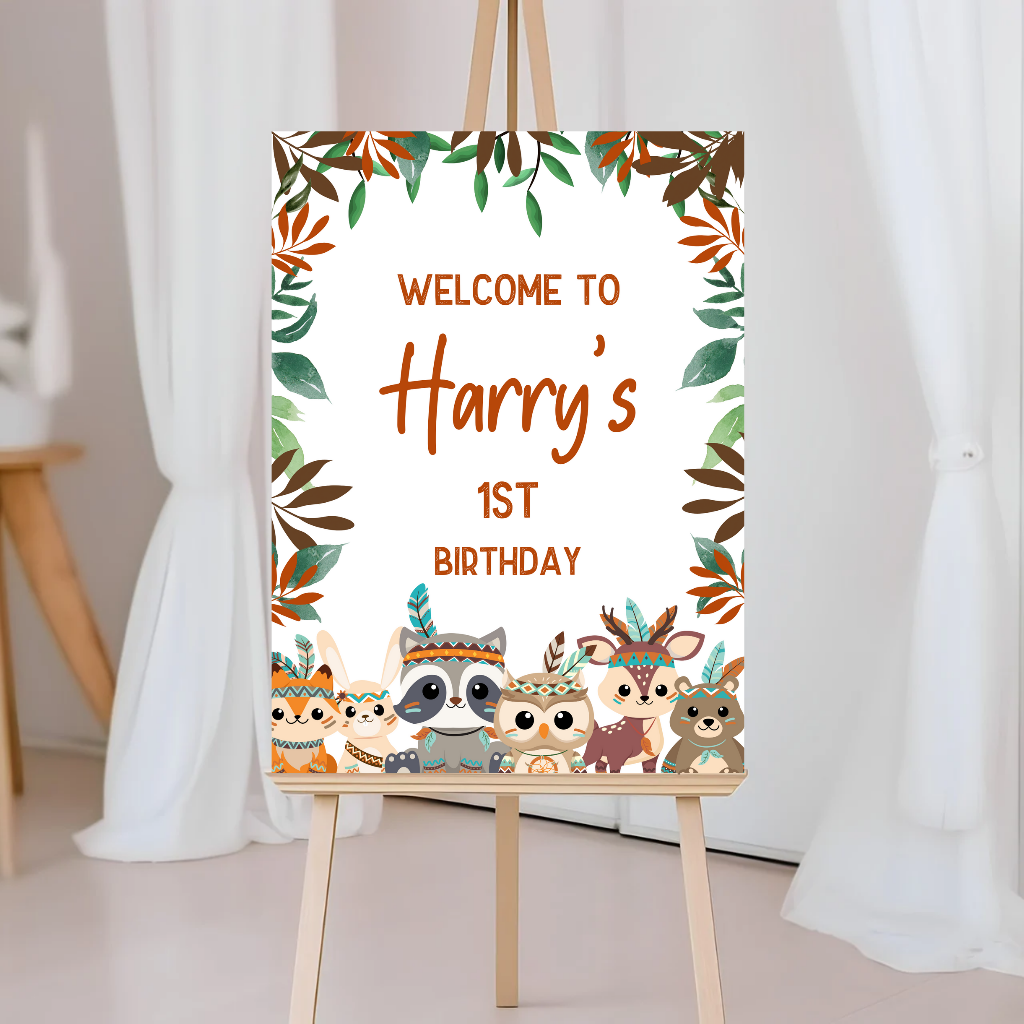 Woodland Animal Welcome Board Sign | Personalised Baby Shower, Birthday Party Board | Party Sign | A4, A3, A2