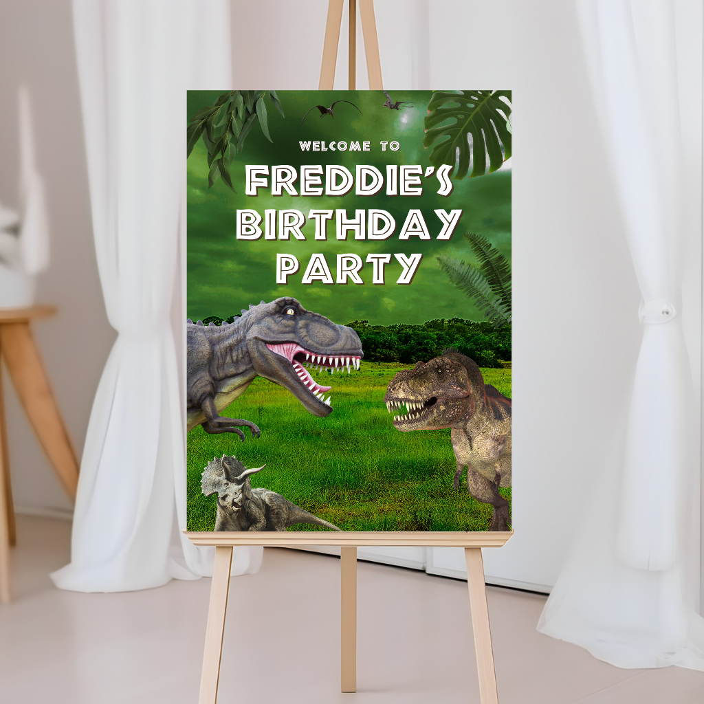 Dinosaur Welcome Board Sign | Personalised Birthday Board | Birthday Party Sign | A4, A3, A2 (Design 4)