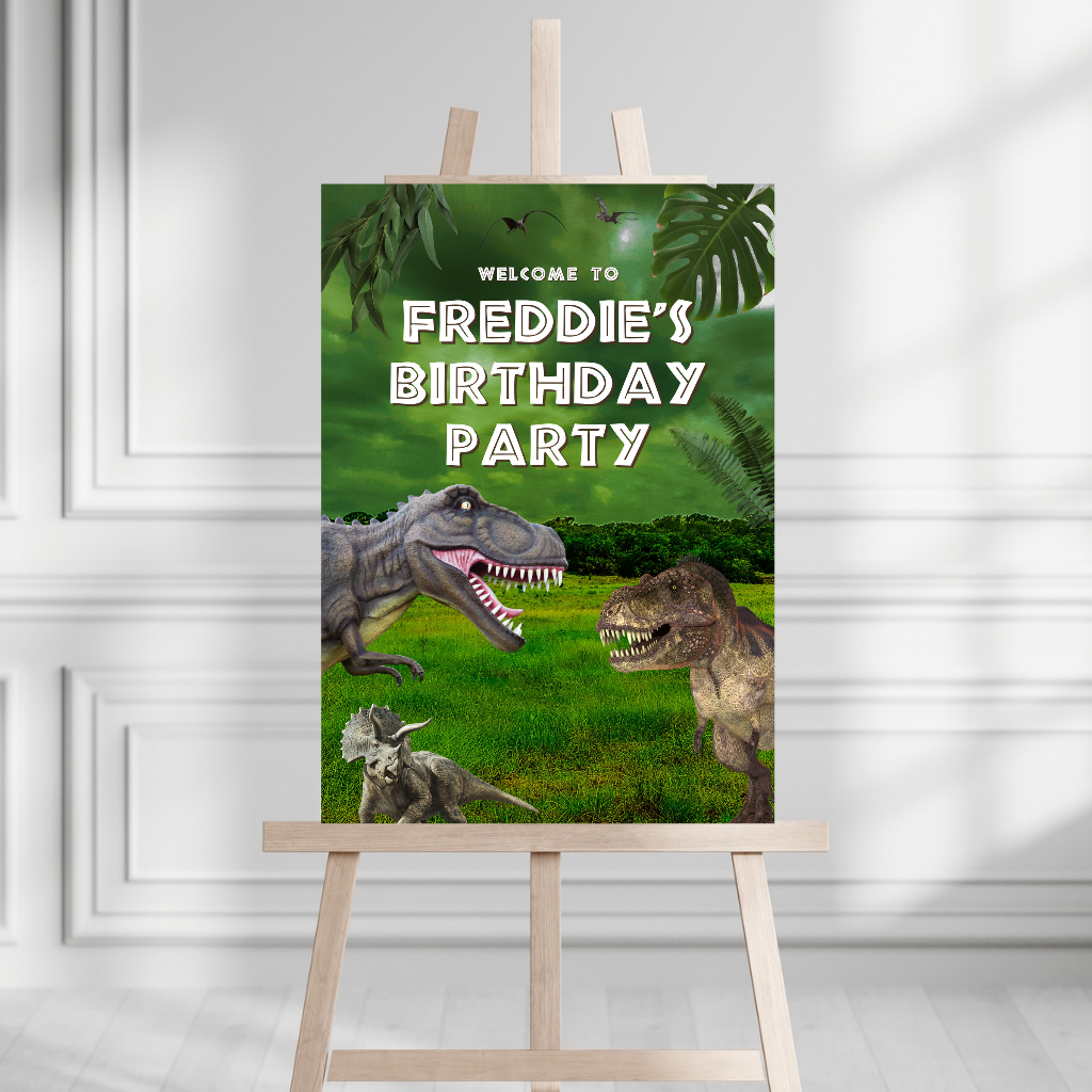 Dinosaur Welcome Board Sign | Personalised Birthday Board | Birthday Party Sign | A4, A3, A2 (Design 4)