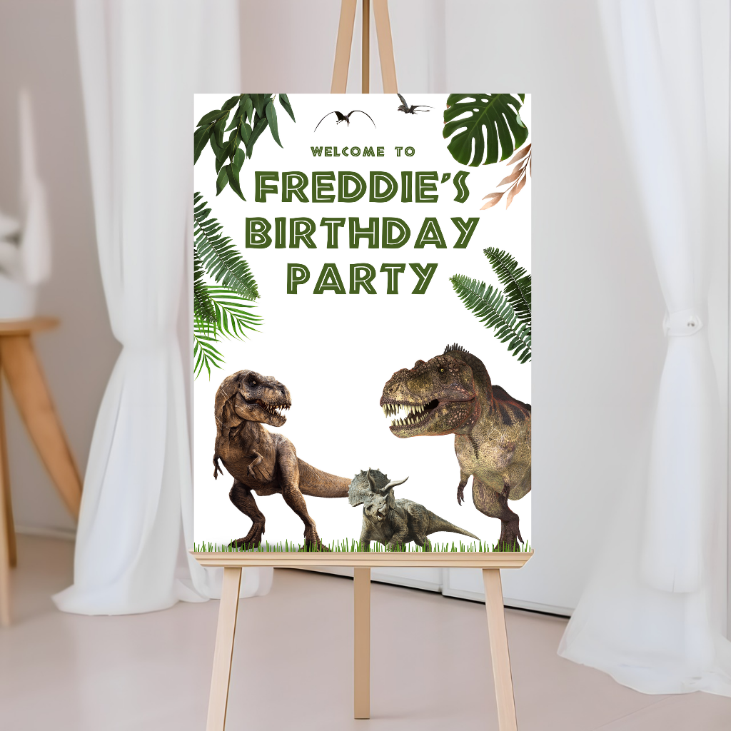 Dinosaur Welcome Board Sign | Personalised Birthday Board | Birthday Party Sign | A4, A3, A2 (Design 3)