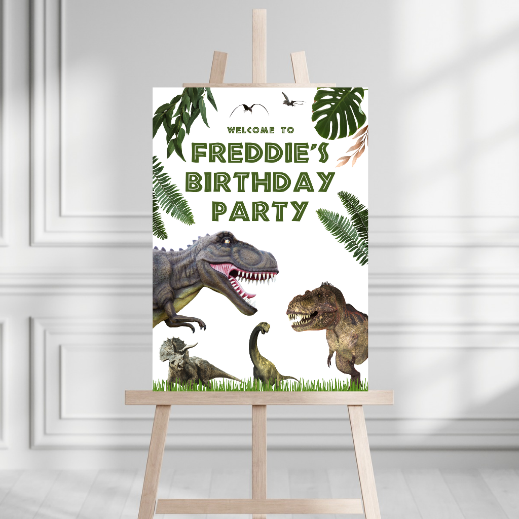 Dinosaur Welcome Board Sign | Personalised Birthday Board | Birthday Party Sign | A4, A3, A2 (Design 2)