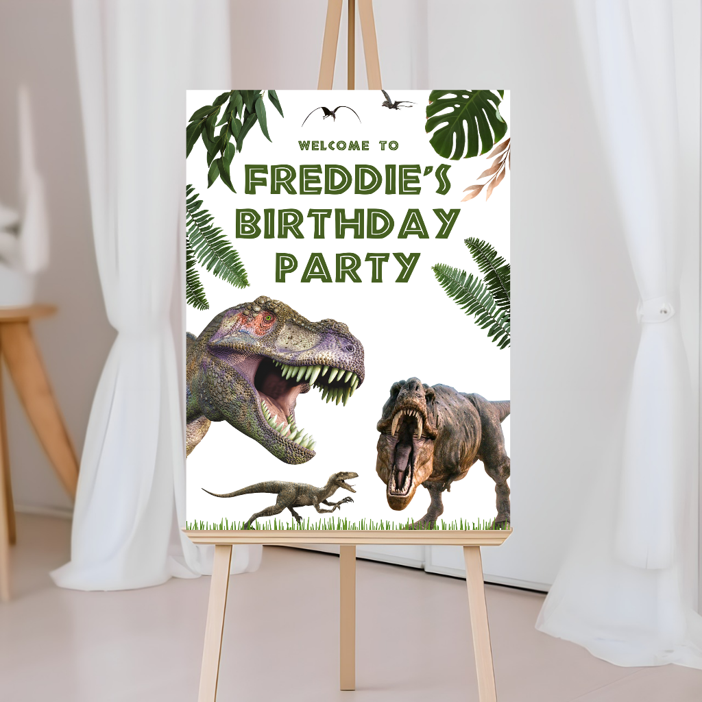Dinosaur Welcome Board Sign | Personalised Birthday Board | Birthday Party Sign | A4, A3, A2 (Design 1)