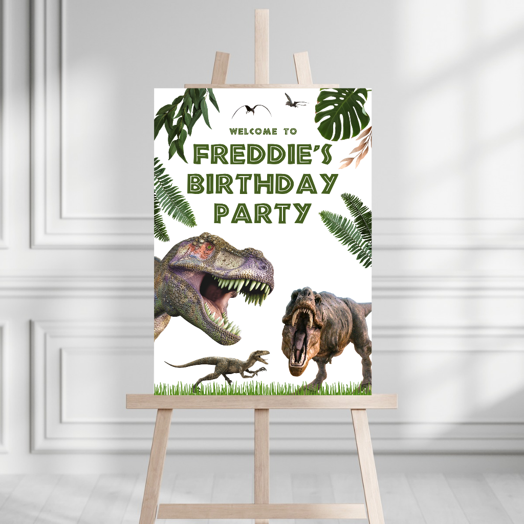 Dinosaur Welcome Board Sign | Personalised Birthday Board | Birthday Party Sign | A4, A3, A2 (Design 1)