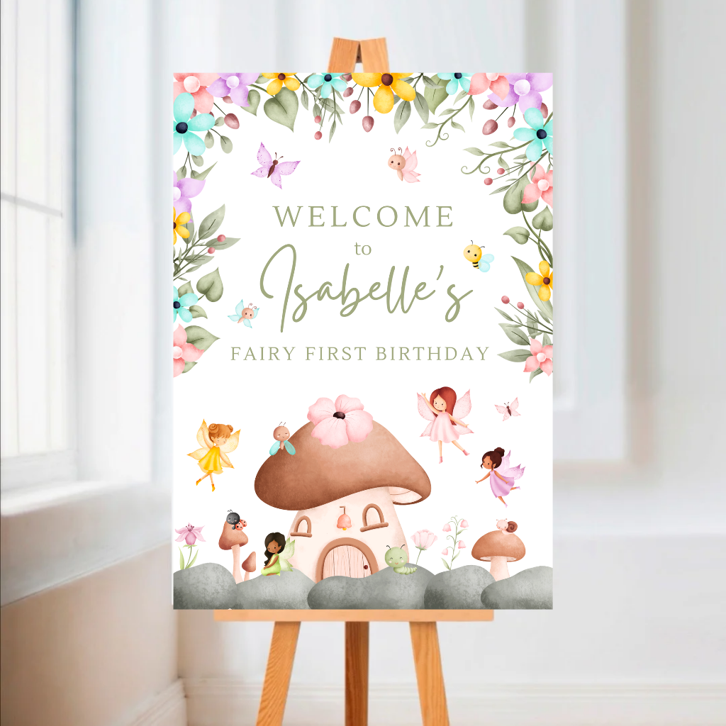 Fairy Welcome Board Sign | Personalised Fairy Birthday Party Board | Party Sign | A4, A3, A2, A1