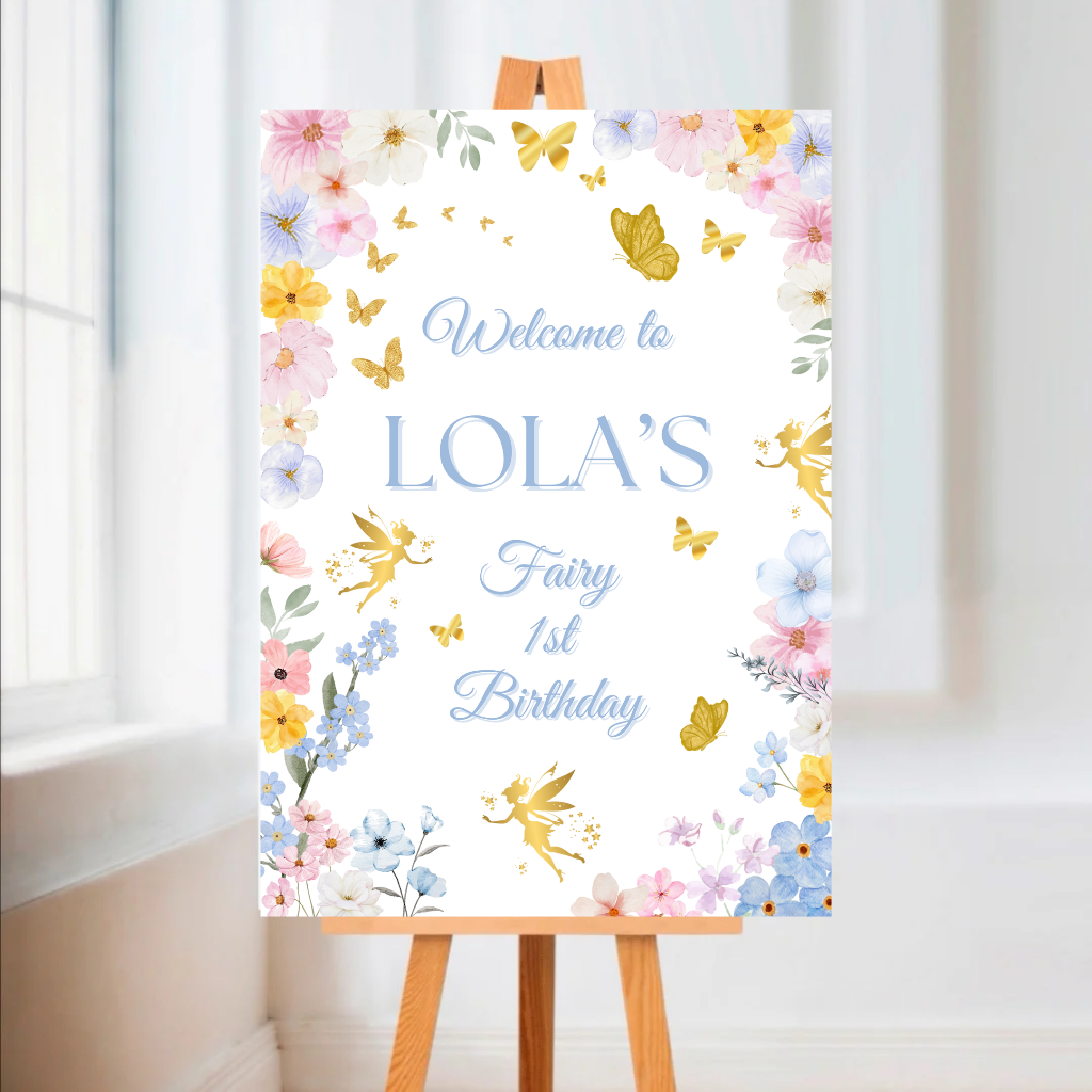 Fairy Welcome Board Sign | Personalised Fairy Birthday Party Board | Party Sign | A4, A3, A2, A1