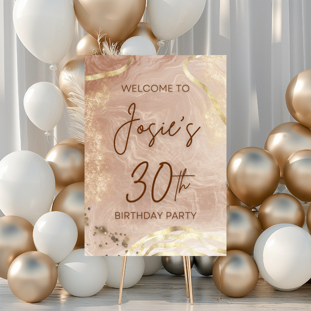 Nude/Beige Gold Welcome Board Sign Personalised Birthday Board Birthday Party Sign A4, A3, A2