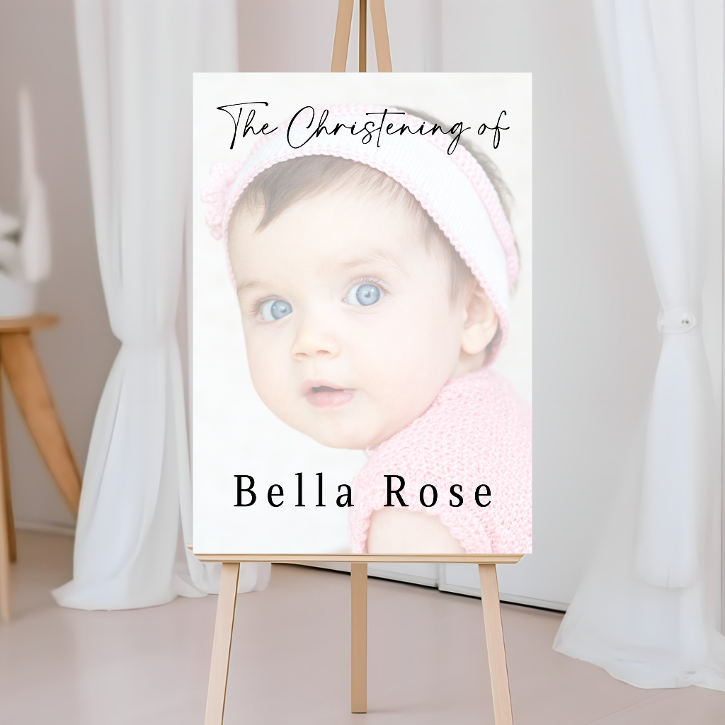 Colour Photo Board | Christening, Baptism, Holy Communion Welcome Board Sign | Personalised Party Board | A4, A3, A2