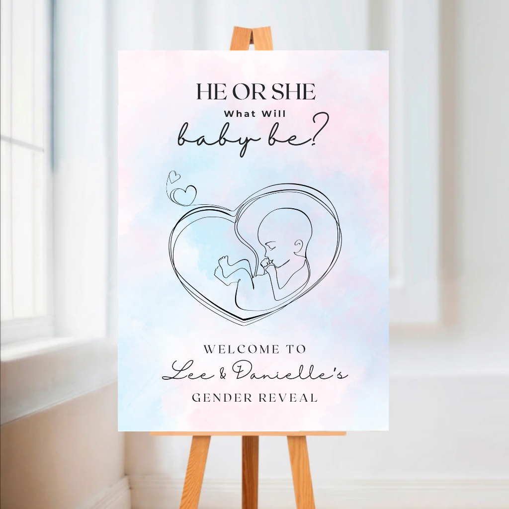 Pink Blue Baby Gender Reveal Welcome Board Sign | Personalised Gender Reveal Board | Party Sign | A4, A3, A2