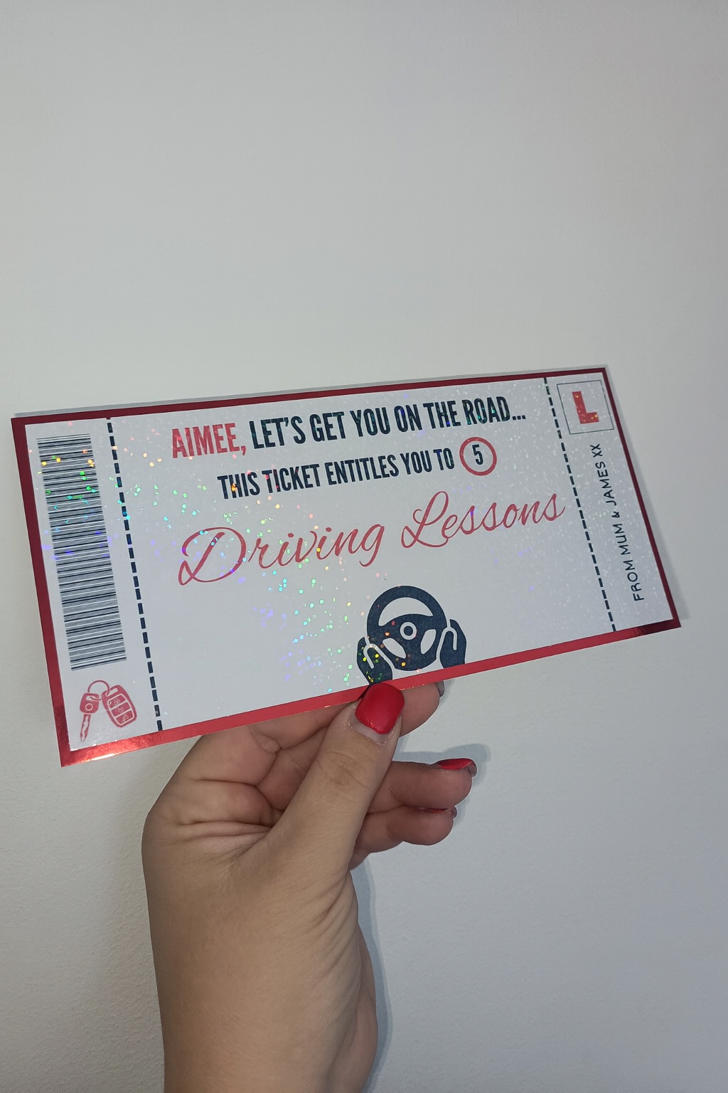 Surprise Ticket Print | Personalised Red Driving Lessons Ticket Voucher | Gift Idea