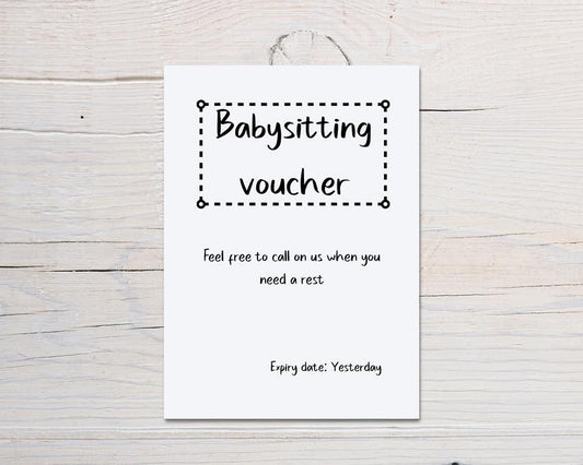 Baby Shower Card | Babysitting Voucher Card | New Baby Card | New-born Baby Card - Dinky Designs