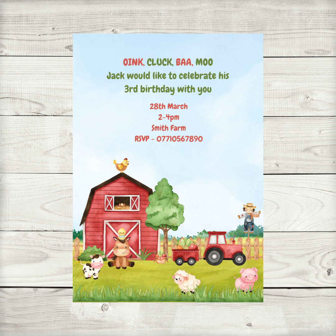 Farm Animal Invitations | A6 Invites | Farm Animal Theme Invitations | Party Invitations