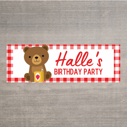 Red Teddy Bear Picnic Banner | Personalised Party Banner | Red Teddy Bear Picnic Party Theme