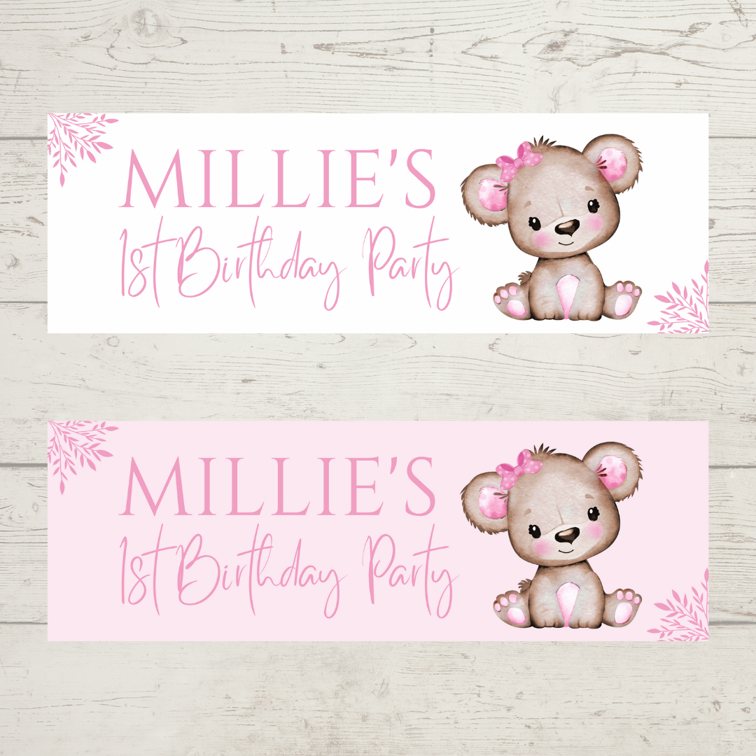 Pink Or White Teddy Bear Banner | Personalised Baby Shower Party, Birthday Banner | Baby Shower, Birthday Party Theme