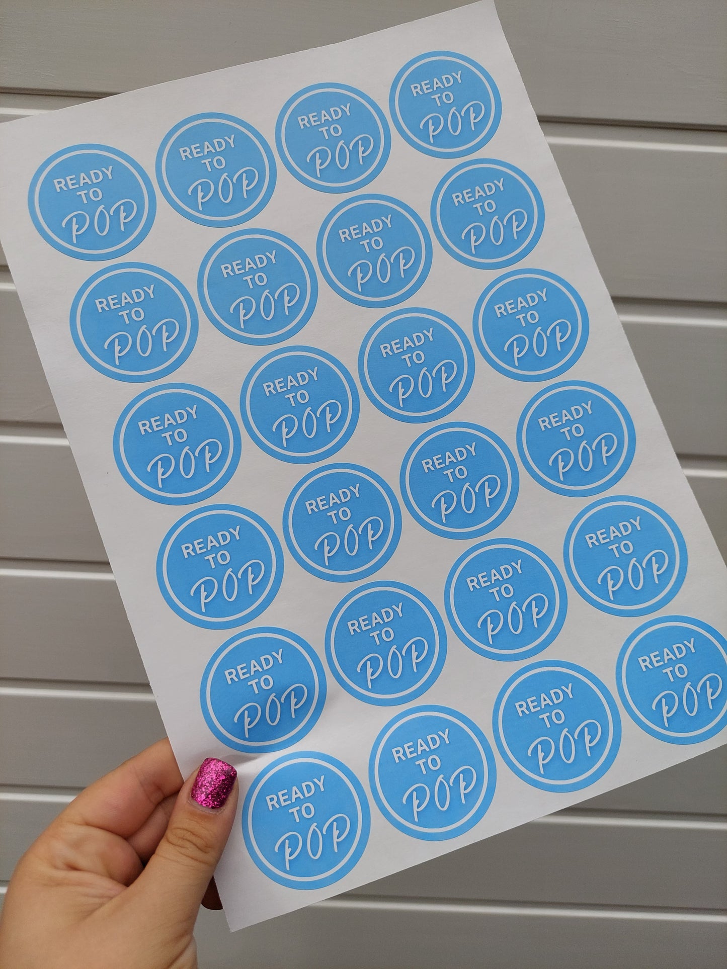 Blue Ready To Pop Stickers | Various Sizes | Baby Shower Party Stickers | Popcorn Stickers | Baby Shower Stickers