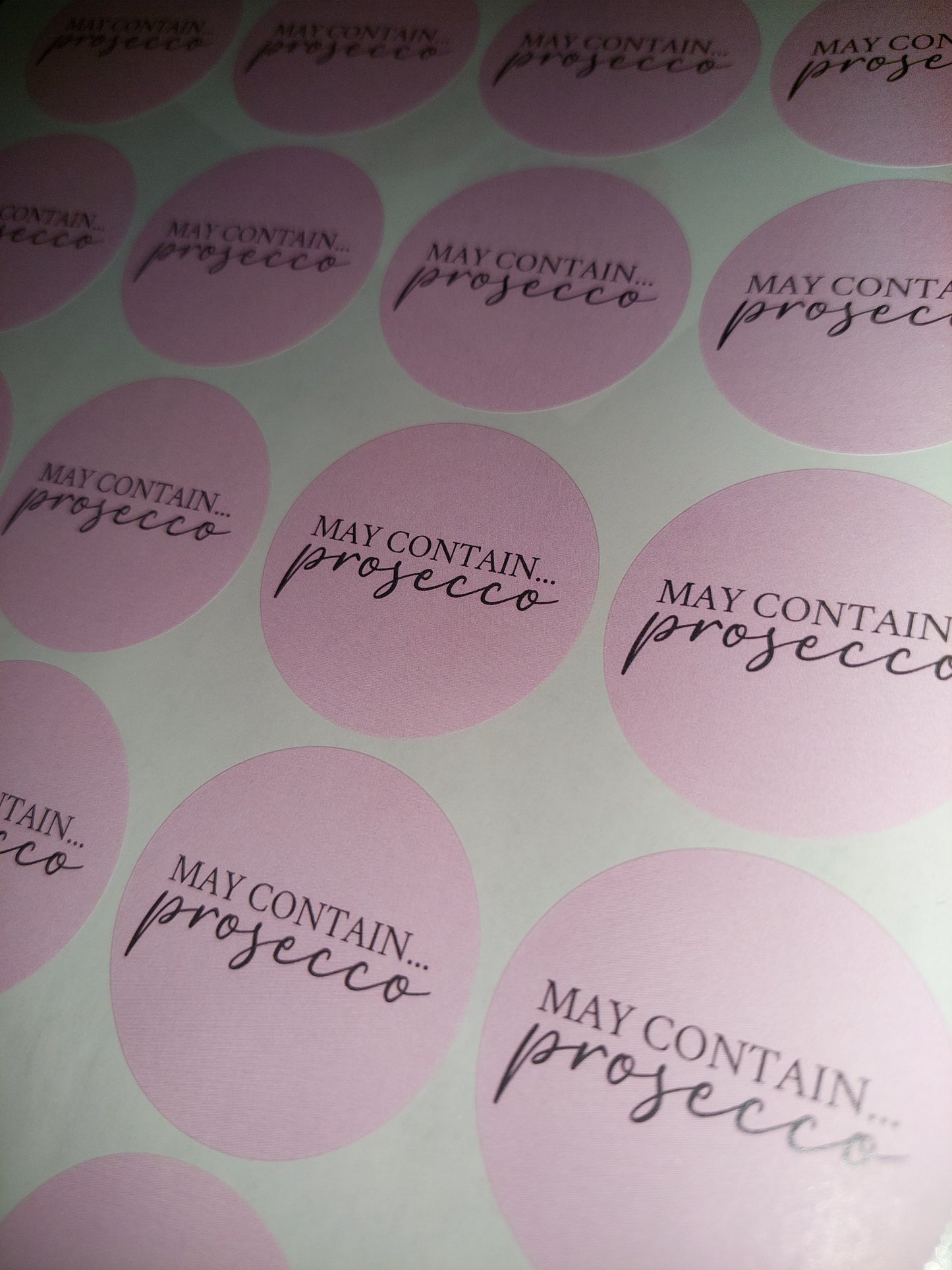 Prosecco Stickers | May Contain Prosecco | Sticker Sheet 45mm Circles | Party Stickers | Circle Stickers | Sticker Sheet
