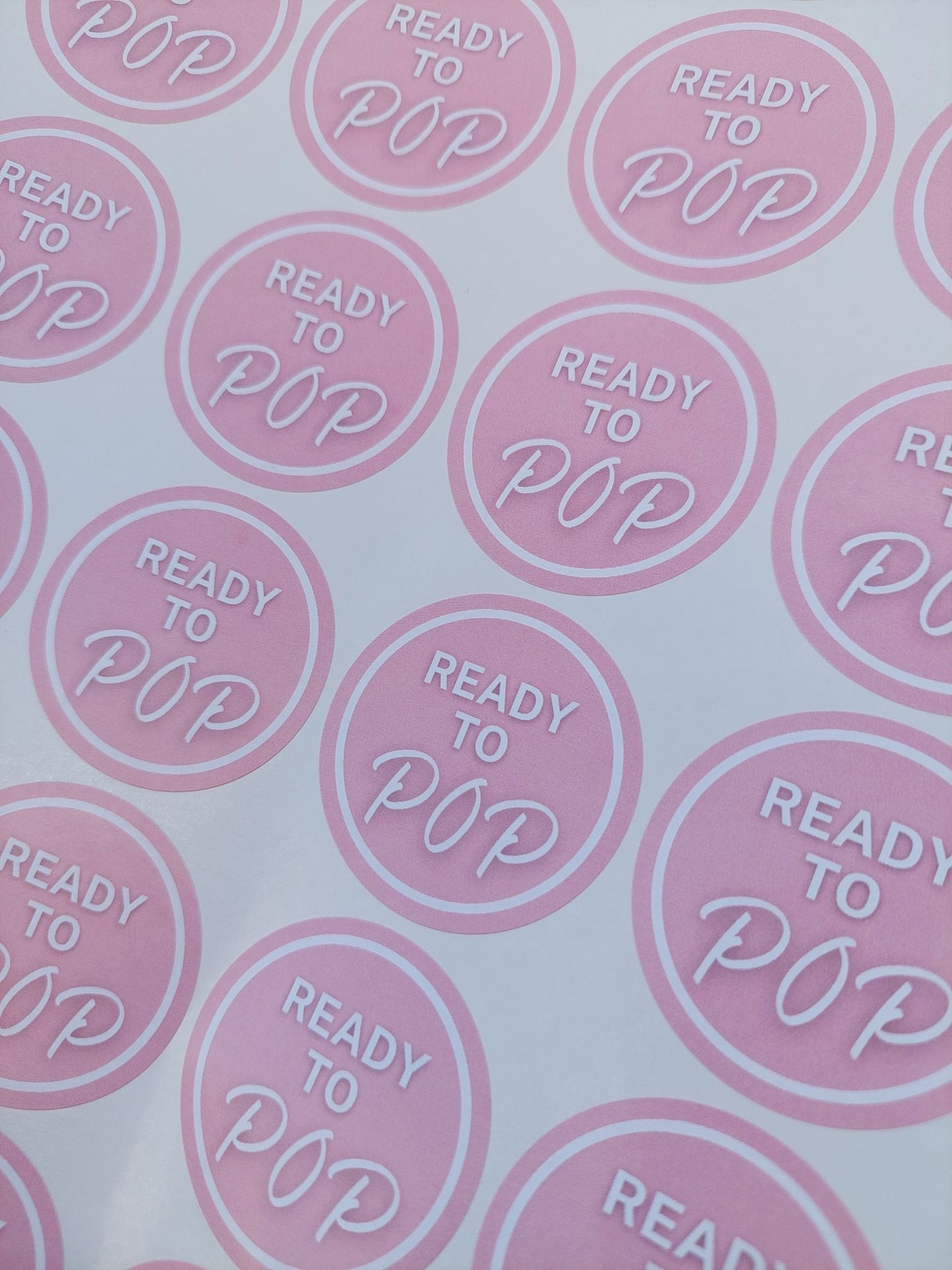 SALE - Pink Ready To Pop Stickers | 19MM OR 25MM | Baby Shower Party Stickers | Popcorn Stickers | Baby Shower Stickers