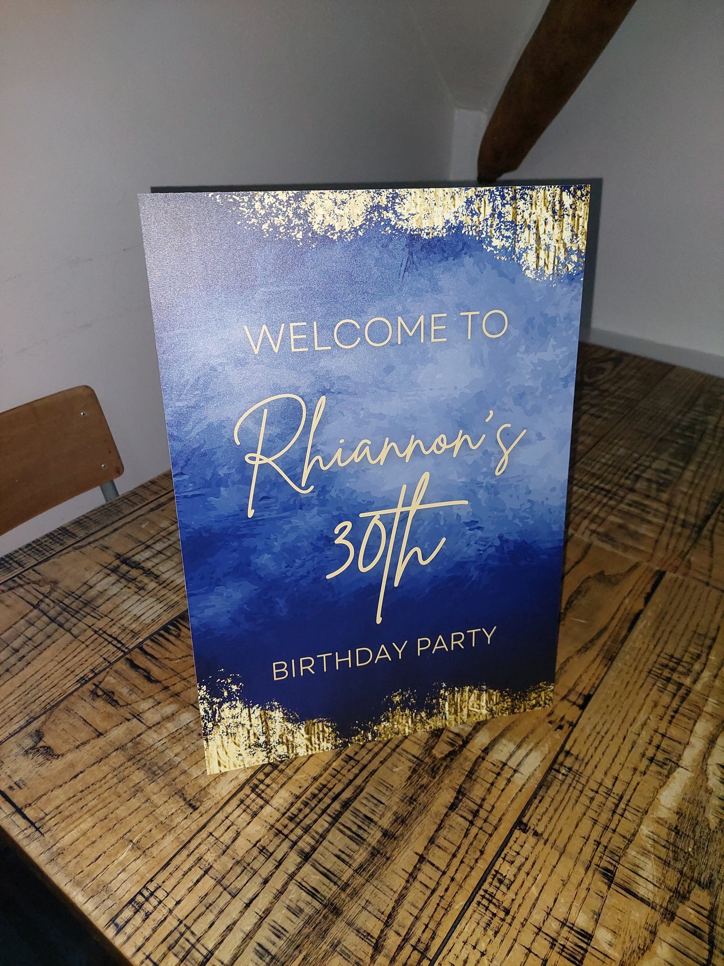 Navy Blue & Gold Welcome Board Sign | Personalised Birthday Board | Birthday Party Sign | A4, A3, A2