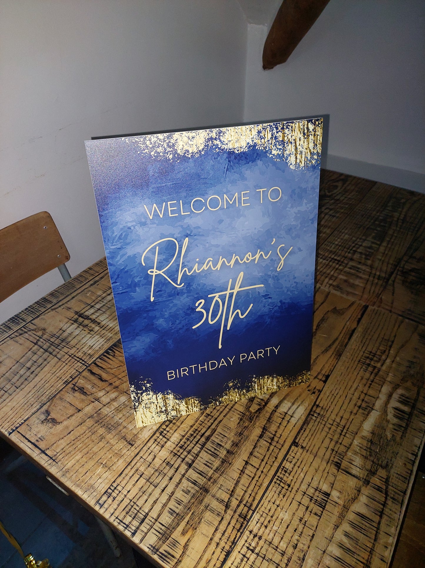 Navy Blue & Gold Welcome Board Sign | Personalised Birthday Board | Birthday Party Sign | A4, A3, A2