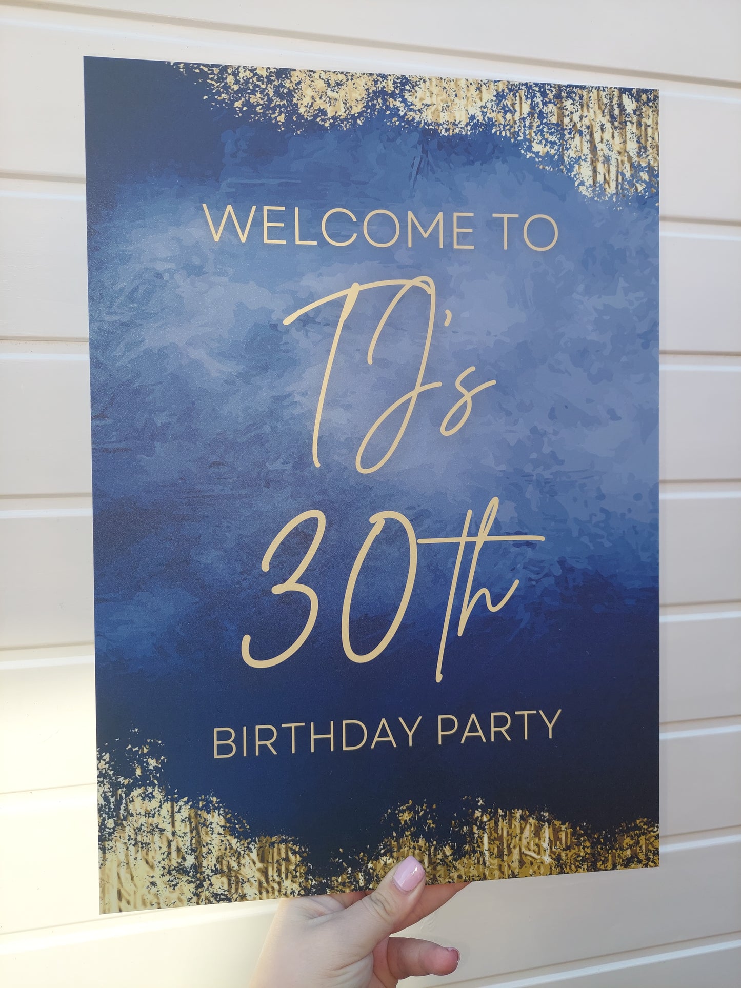 Navy Blue & Gold Welcome Board Sign | Personalised Birthday Board | Birthday Party Sign | A4, A3, A2