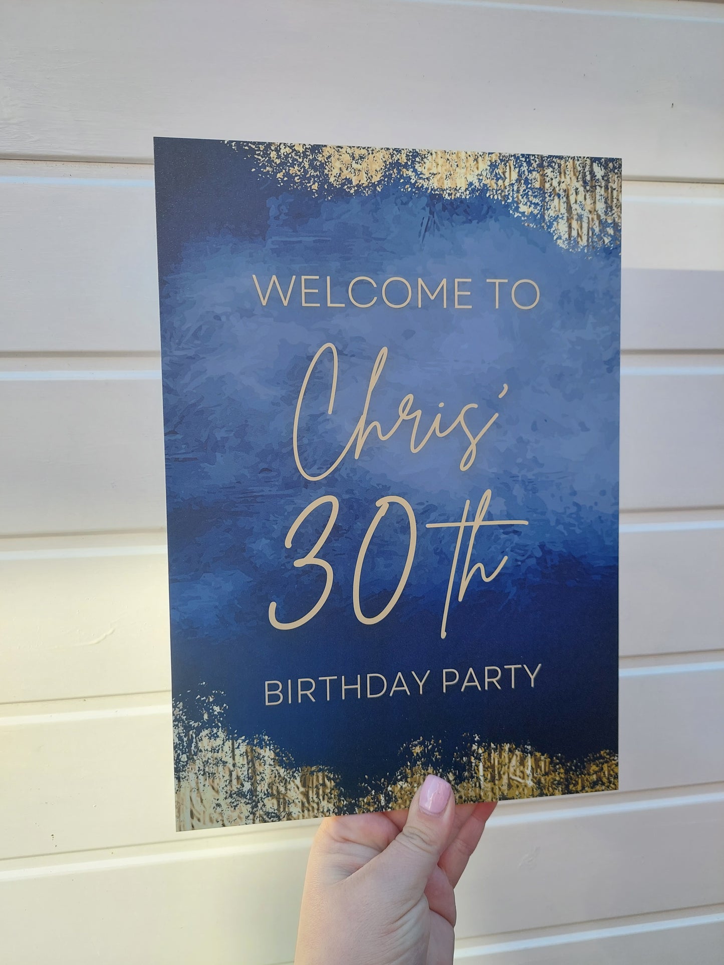 Navy Blue & Gold Welcome Board Sign | Personalised Birthday Board | Birthday Party Sign | A4, A3, A2
