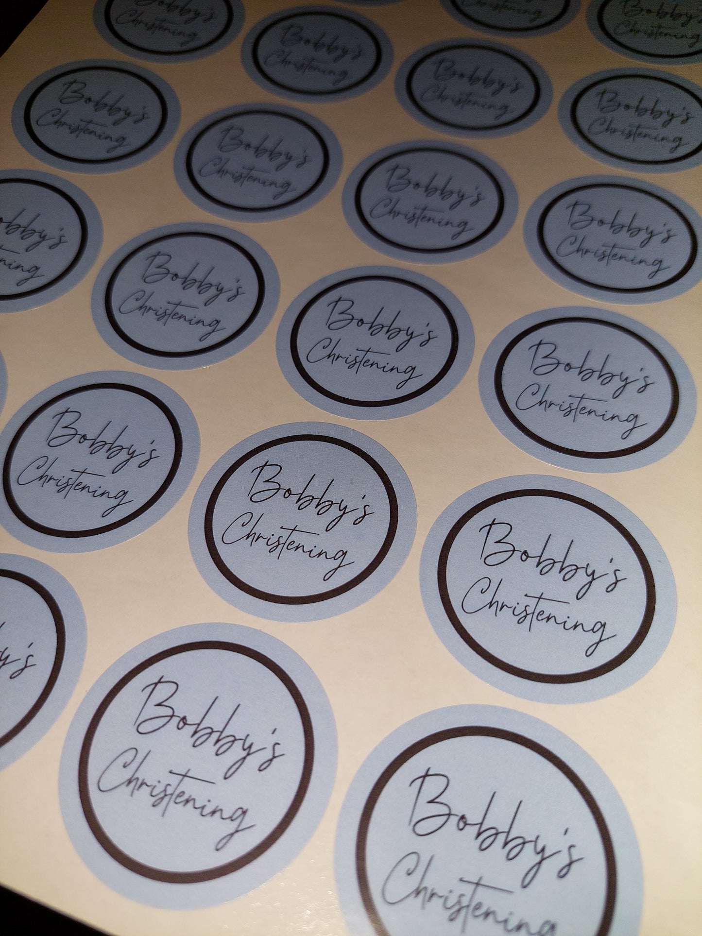 Blue Personalised Christening Stickers | Various Sizes | Event Birthday Party Stickers