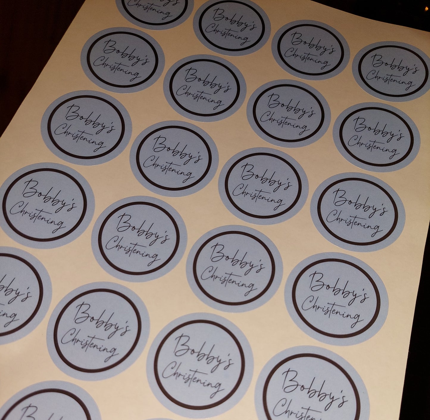 Blue Personalised Christening Stickers | Various Sizes | Event Birthday Party Stickers