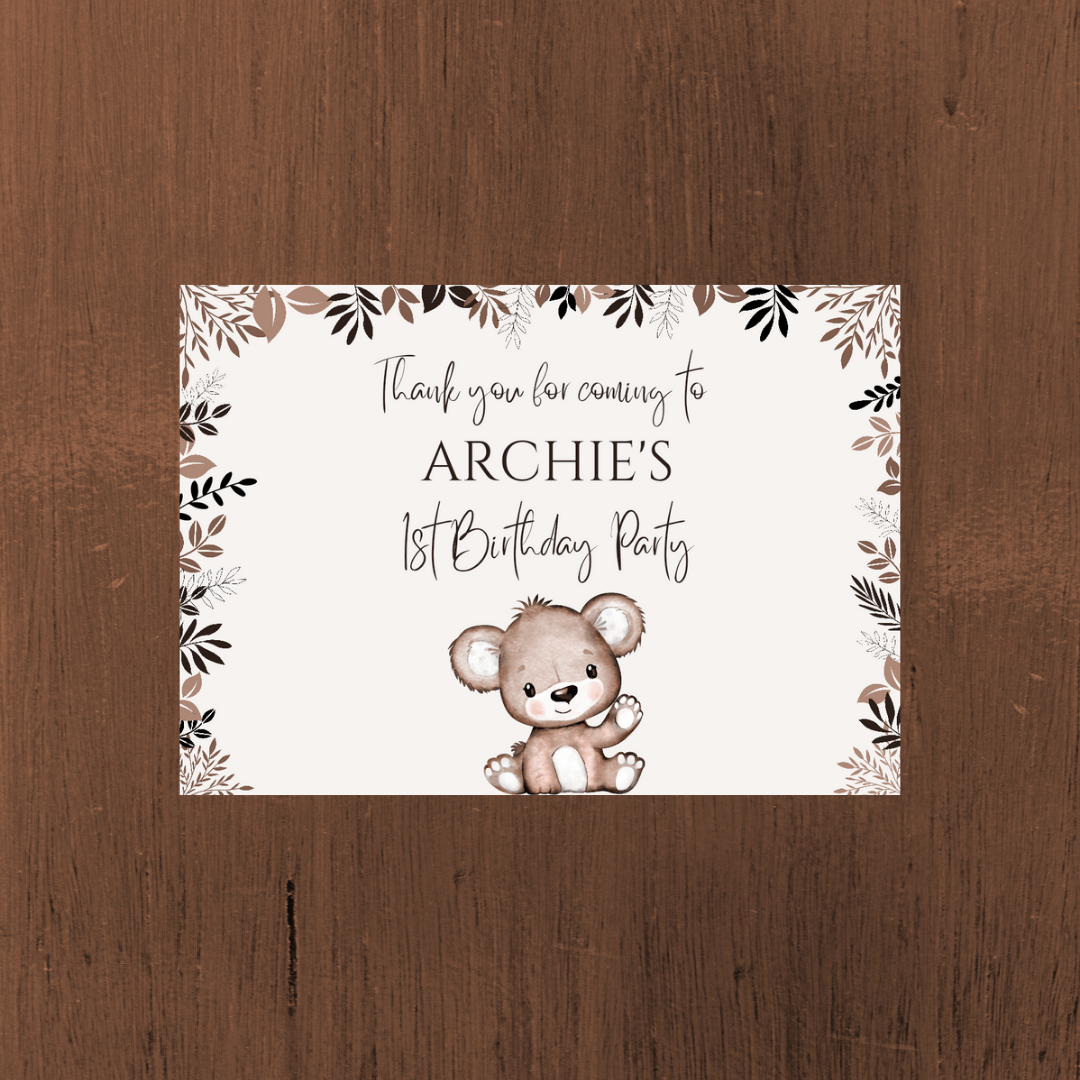 Rectangle Stickers | Party Stickers | Brown Beige Neutral Teddy Bear Baby Shower, Birthday Stickers | Party Bag Stickers