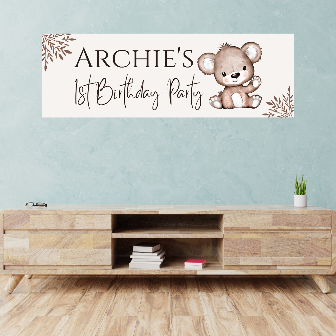 Brown Beige Neutral Teddy Bear Banner | Personalised Baby Shower Party, Birthday Banner | Baby Shower, Birthday Party Theme