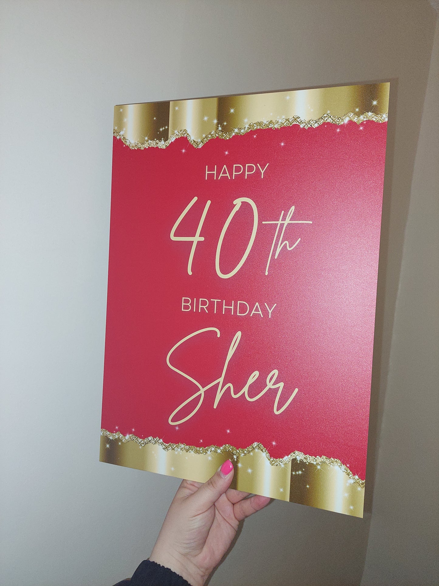 Red & Gold Welcome Board Sign | Personalised Birthday Board | Birthday Party Sign | A4, A3, A2
