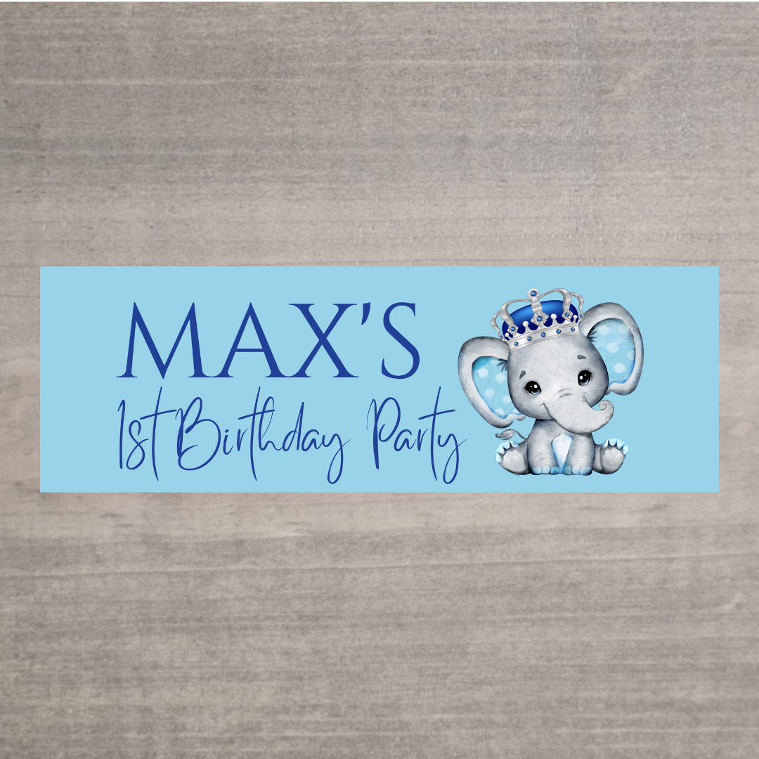 Blue Elephant Crown Banner | Personalised Baby Shower Party, Birthday Banner | Baby Shower, Birthday Party Theme