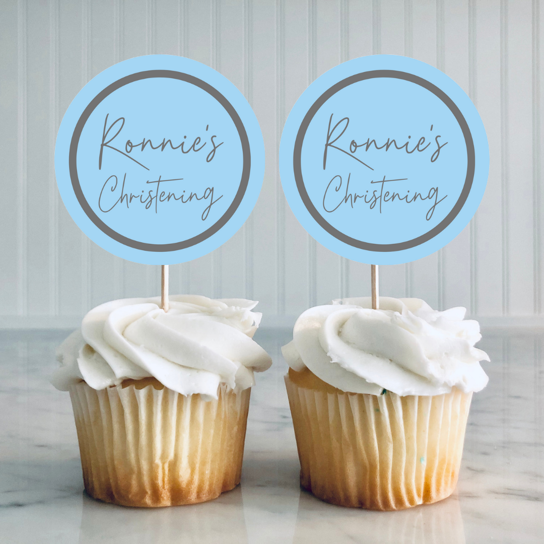 Blue Personalised Cupcake Toppers | Baby Shower, Birthday, Christening Cupcake Toppers