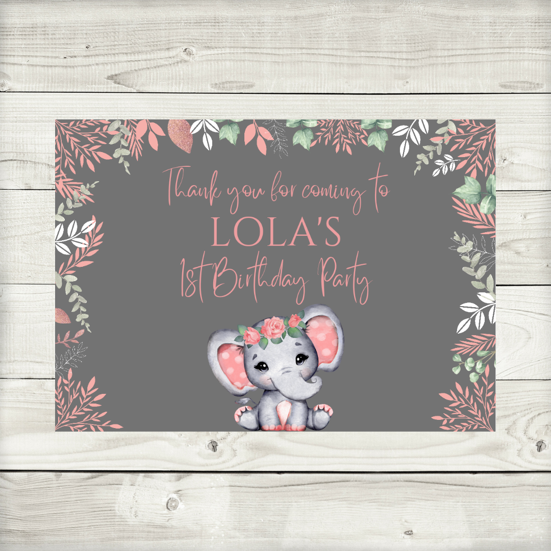 Rectangle Stickers | Party Stickers | Coral Pink Elephant Baby Shower, Birthday Stickers | Party Bag Stickers
