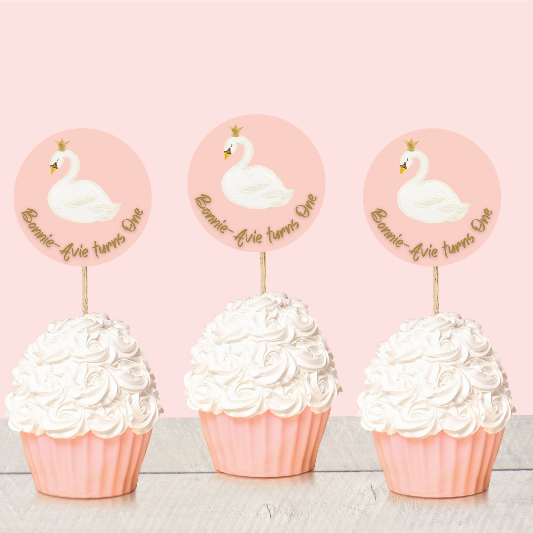 Swan Theme Cupcake Toppers | Birthday Cupcake Toppers | Party Decorations