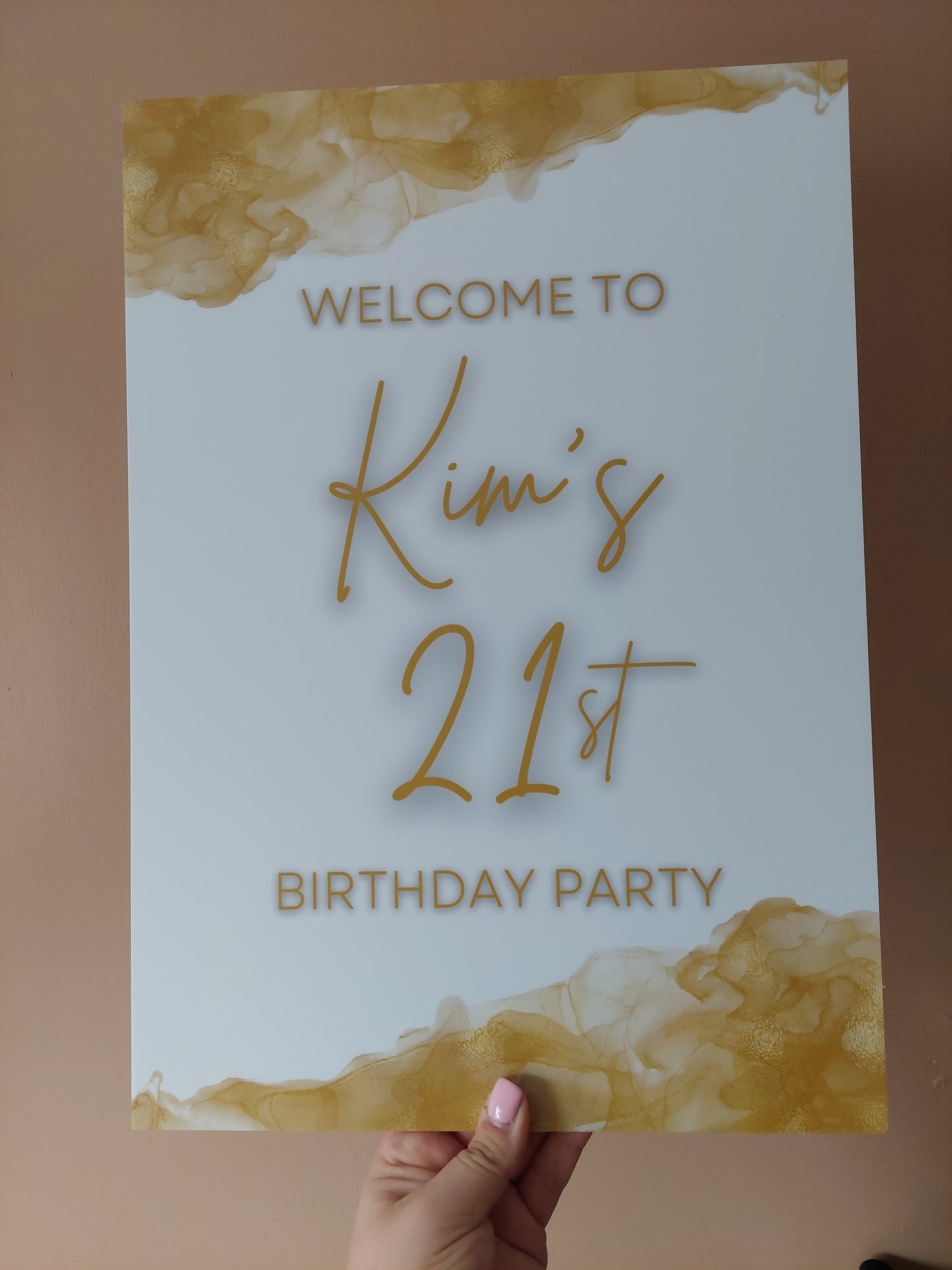 White & Gold Welcome Board Sign | Personalised Birthday Board | Birthday Party Sign | A4, A3, A2