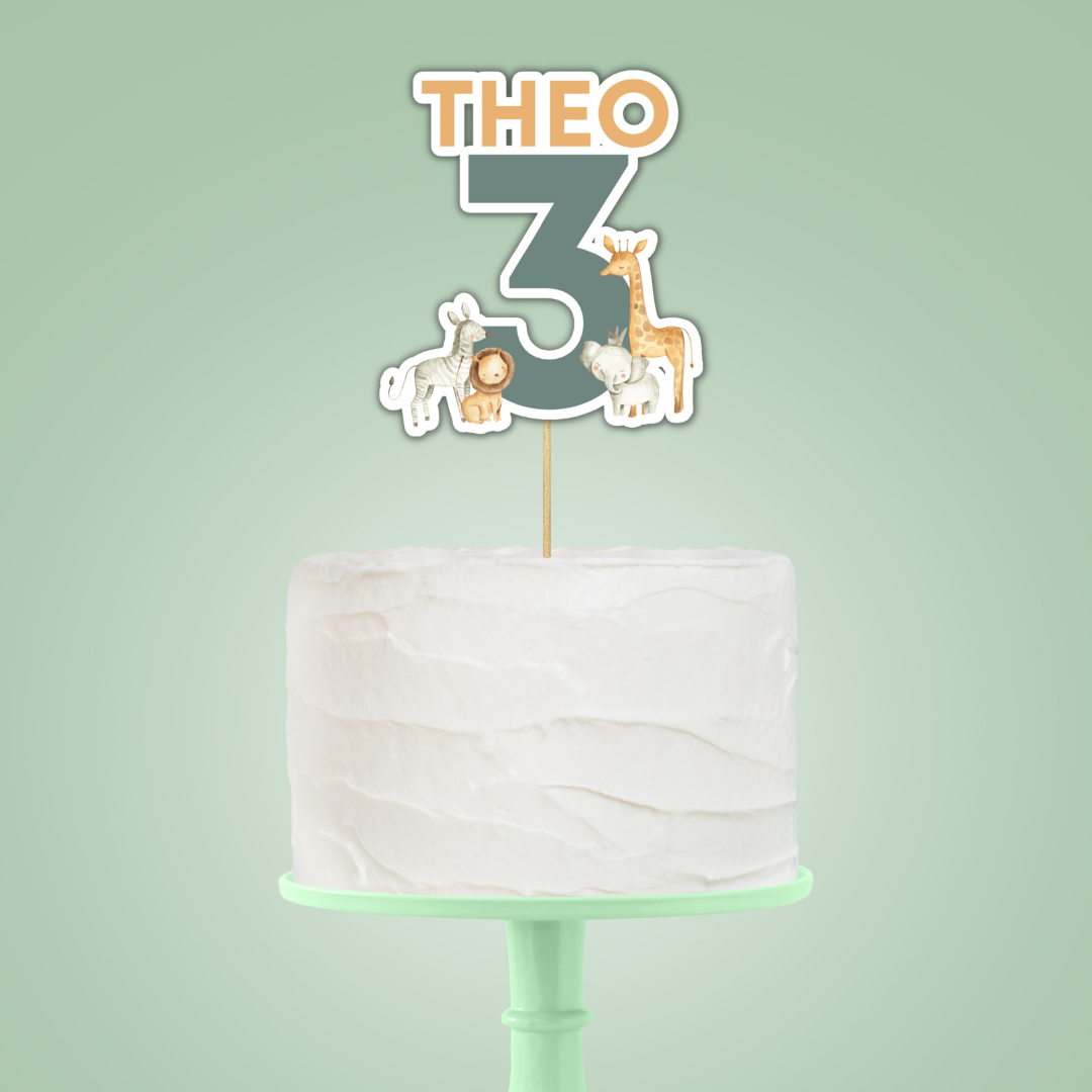 Cake Topper | Personalised Safari Animal Cake Topper | Safari Animal Party Supplies