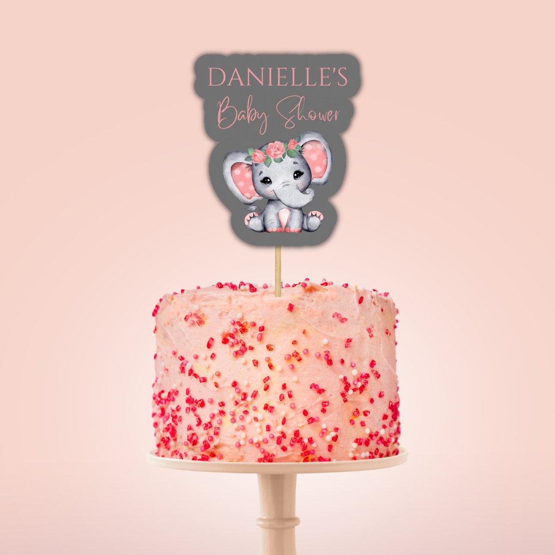 Cake Topper | Personalised Coral Pink Elephant Cake Topper | Coral Pink Elephant Party Supplies