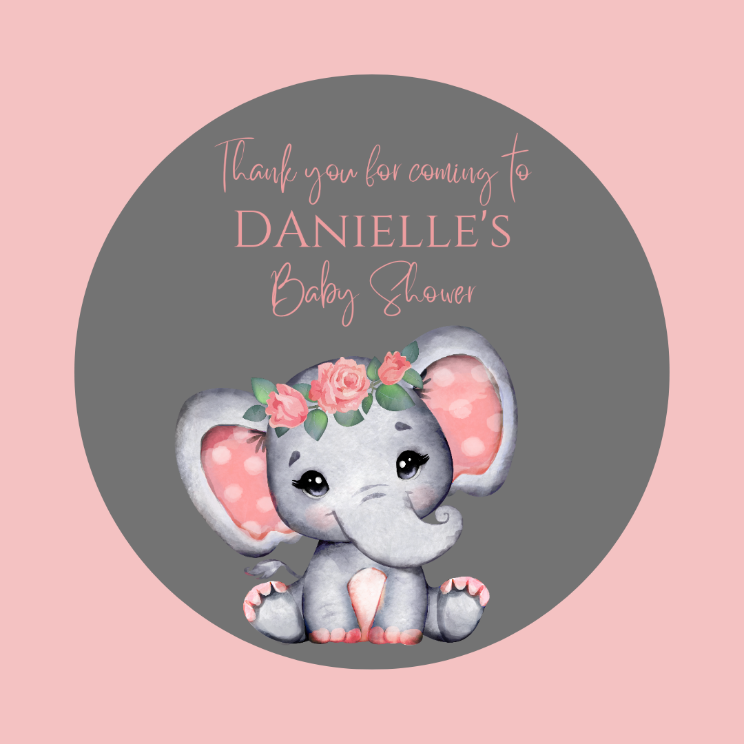 Coral Pink Elephant Gift Tags | Baby Shower, Birthday Gift Tags | Circle Gift Tags