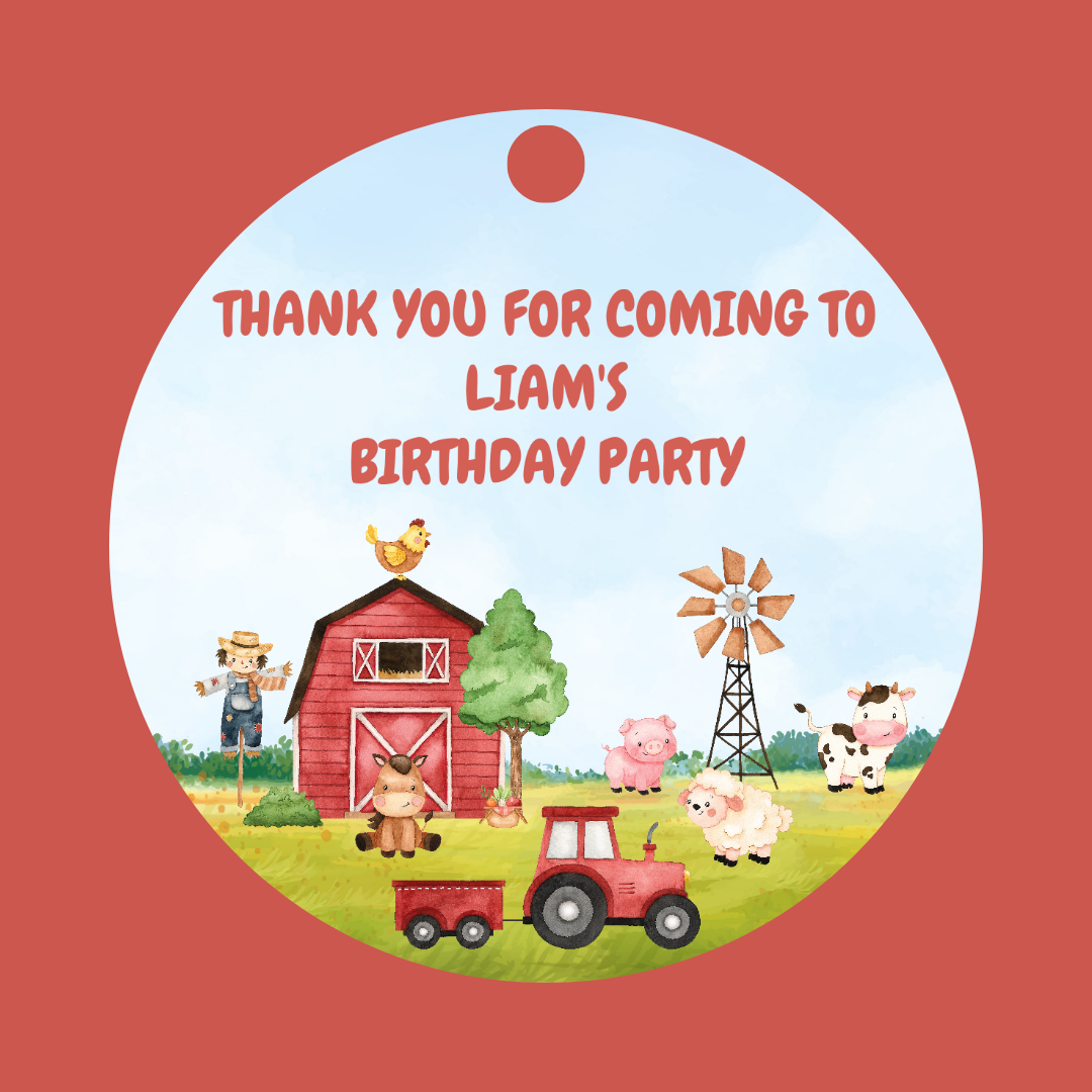 Farm Birthday Party Gift Tags | Farm Theme Birthday | Circle Gift Tags