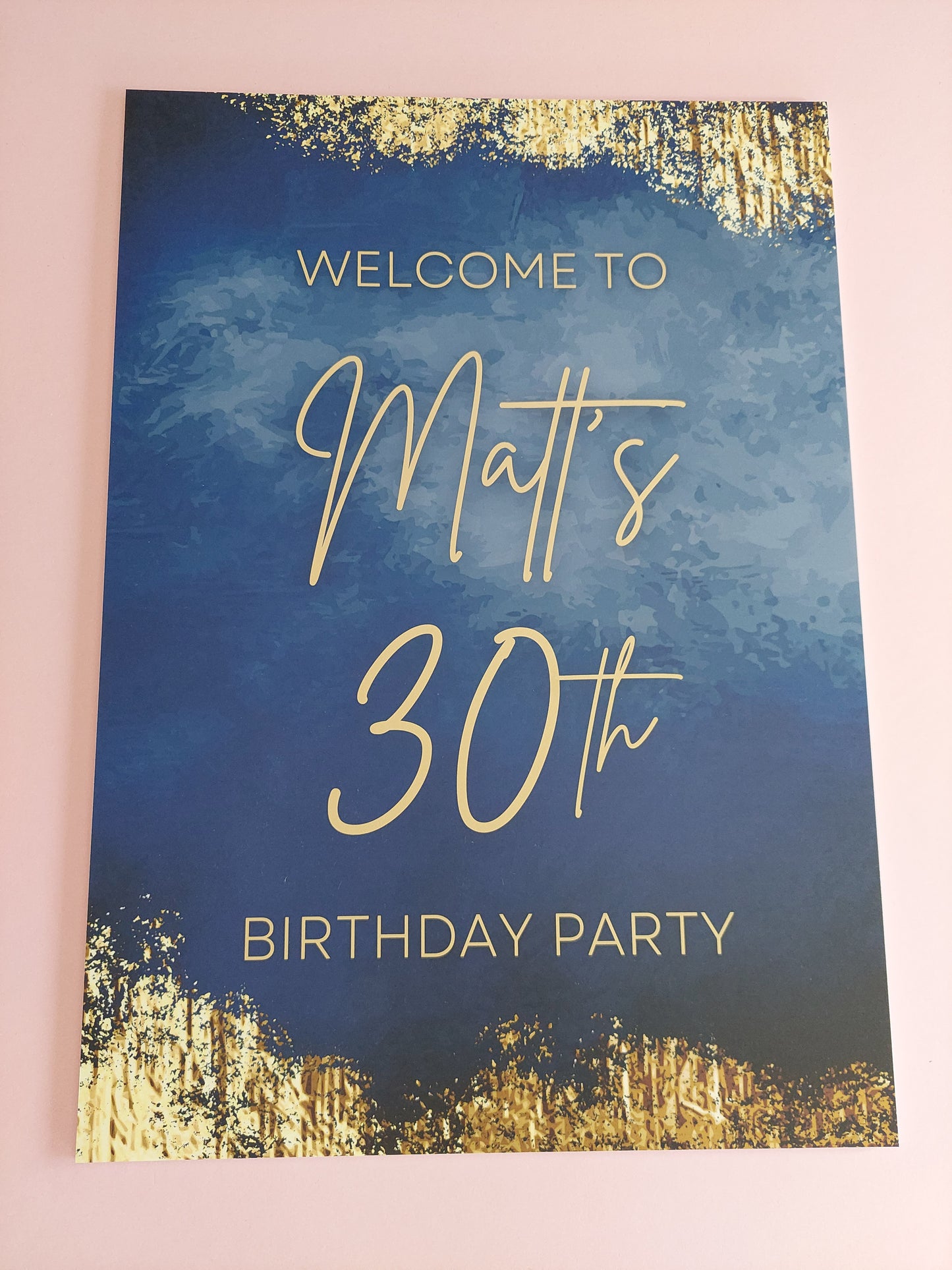 Matt's 30th Birthday | A3 Navy Blue & Gold Welcome Board Sign | Personalised Birthday Board | SALE ITEM
