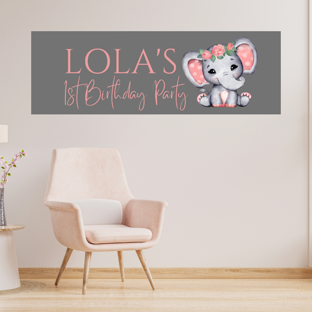 Coral Pink Elephant Banner | Personalised Baby Shower Party, Birthday Banner | Baby Shower, Birthday Party Theme