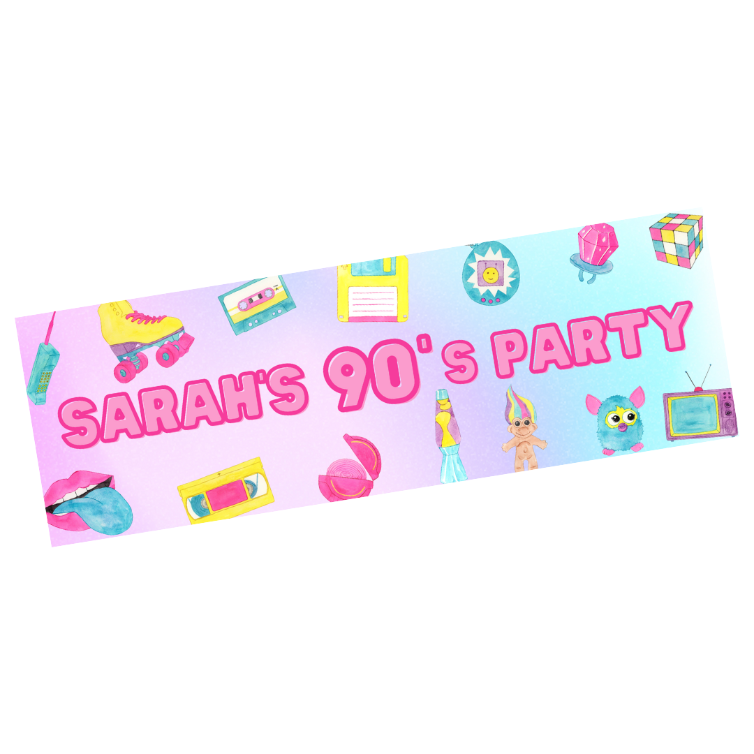 90's Banner | Personalised 90's Birthday, Hen Party Banner | 90's Hen Party, Birthday Party Theme